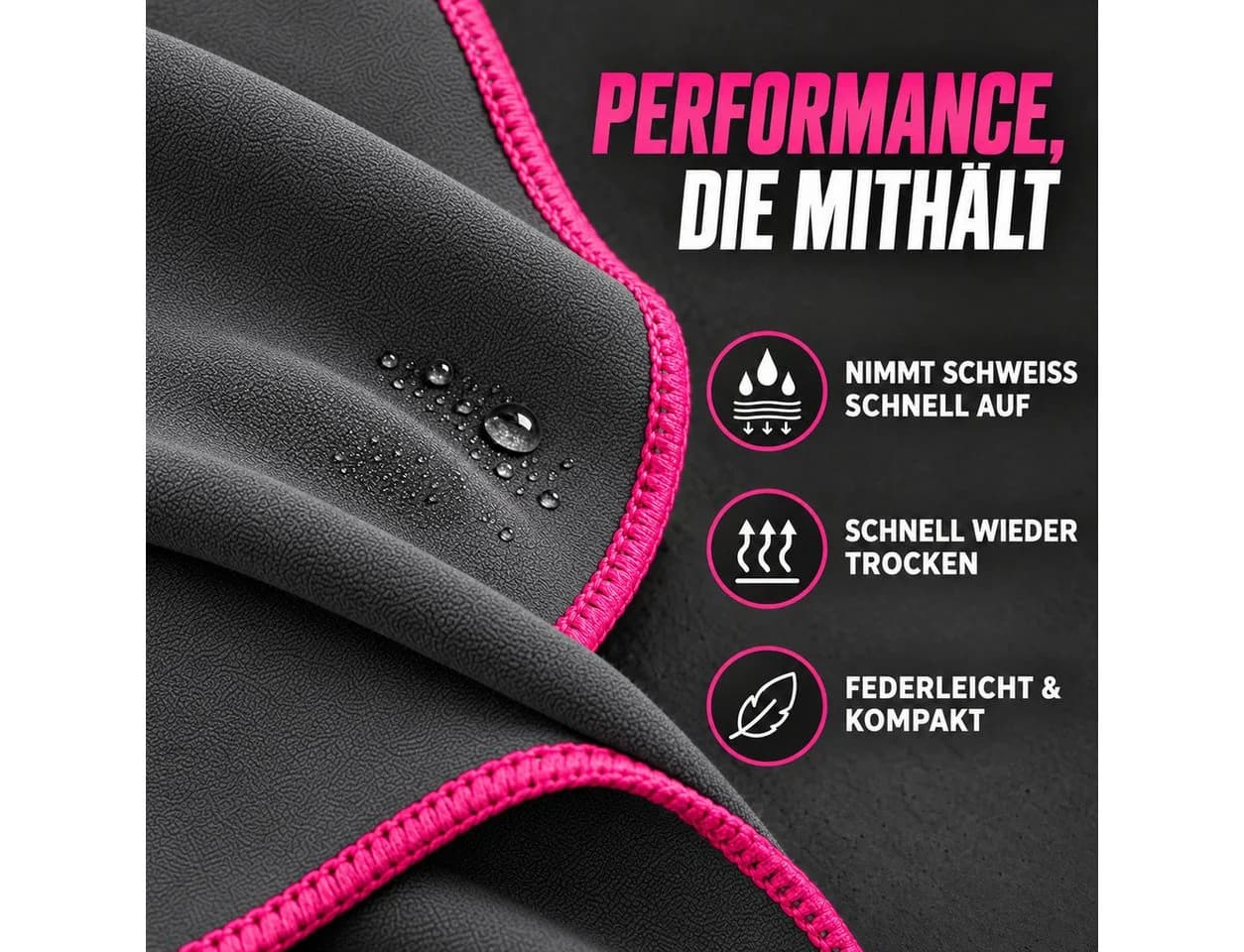 NirvanaShape Mikrofaser Fitnesshandtuch Grau mit Ecktasche - Bild 4