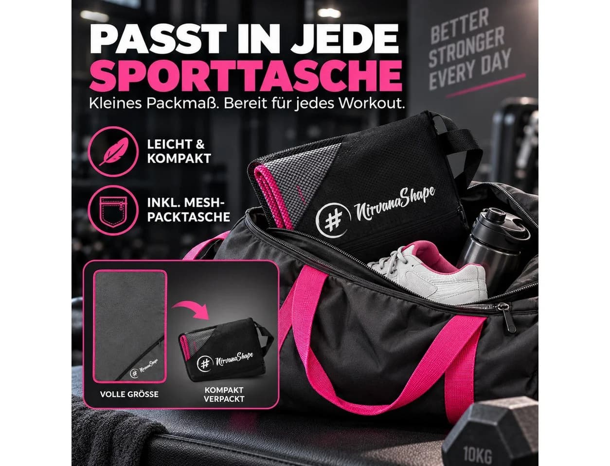 NirvanaShape Mikrofaser Fitnesshandtuch Grau mit Ecktasche - Bild 5