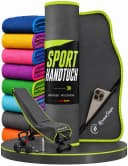 NirvanaShape Mikrofaser Fitnesshandtuch Grau/Gelb mit Tasche & Knöpfen Bild 2