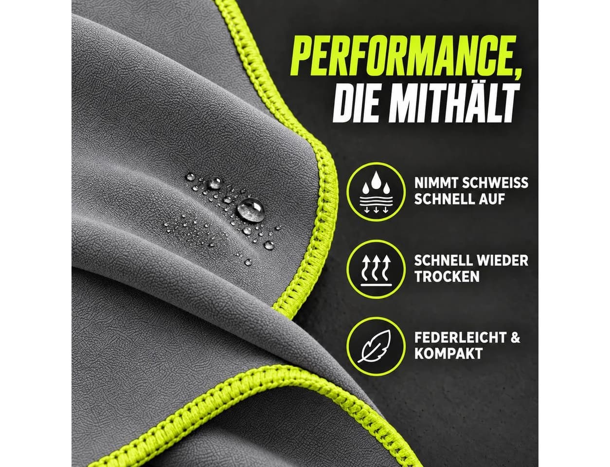 NirvanaShape Mikrofaser Fitnesshandtuch Grau/Gelb mit Tasche & Knöpfen - Bild 4