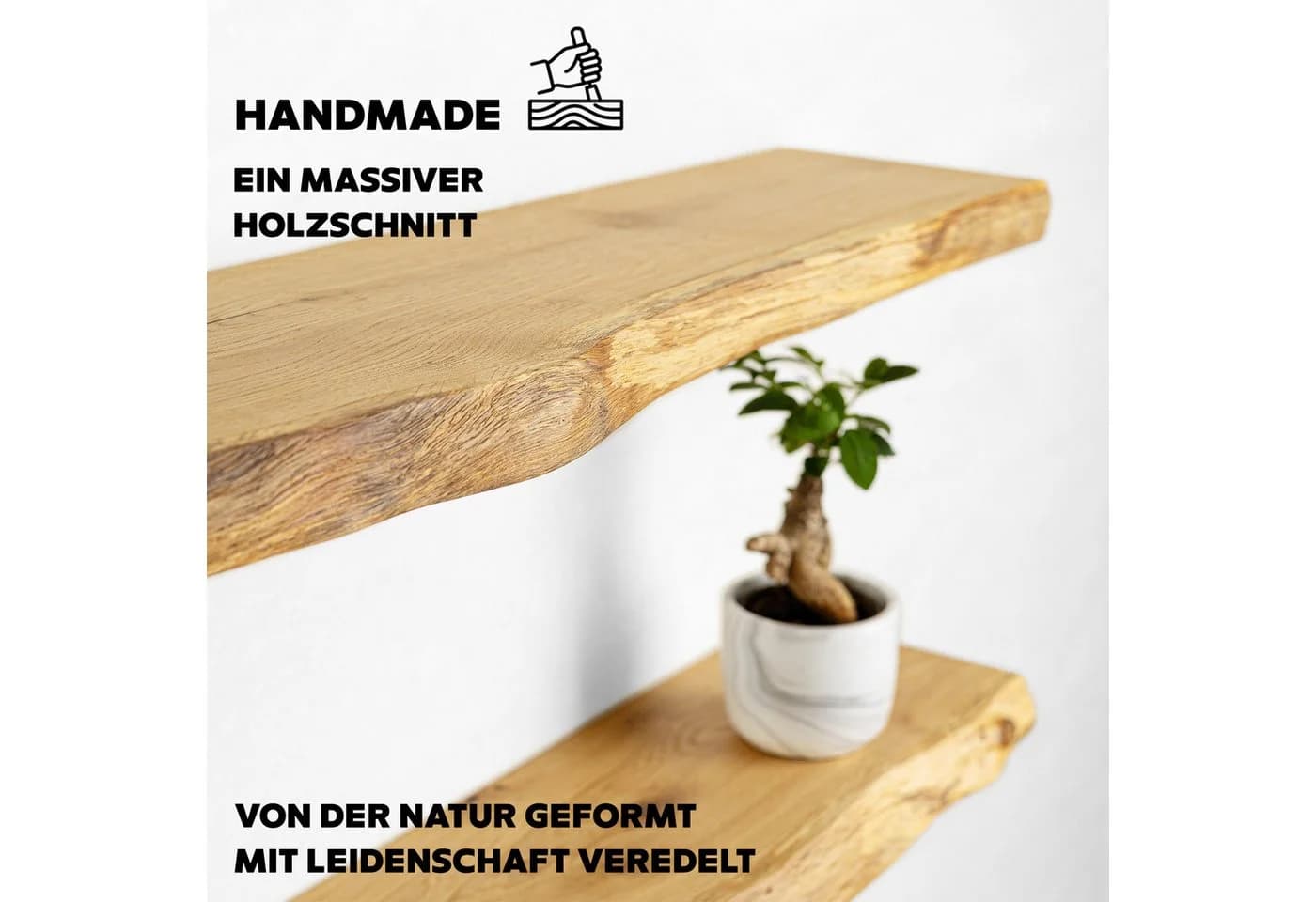tømmermann Wandregal Schweberegal Holzregal mit Baumkante - Hängeregal aus Massivholz Eiche, Komplett-Set - Bild 3
