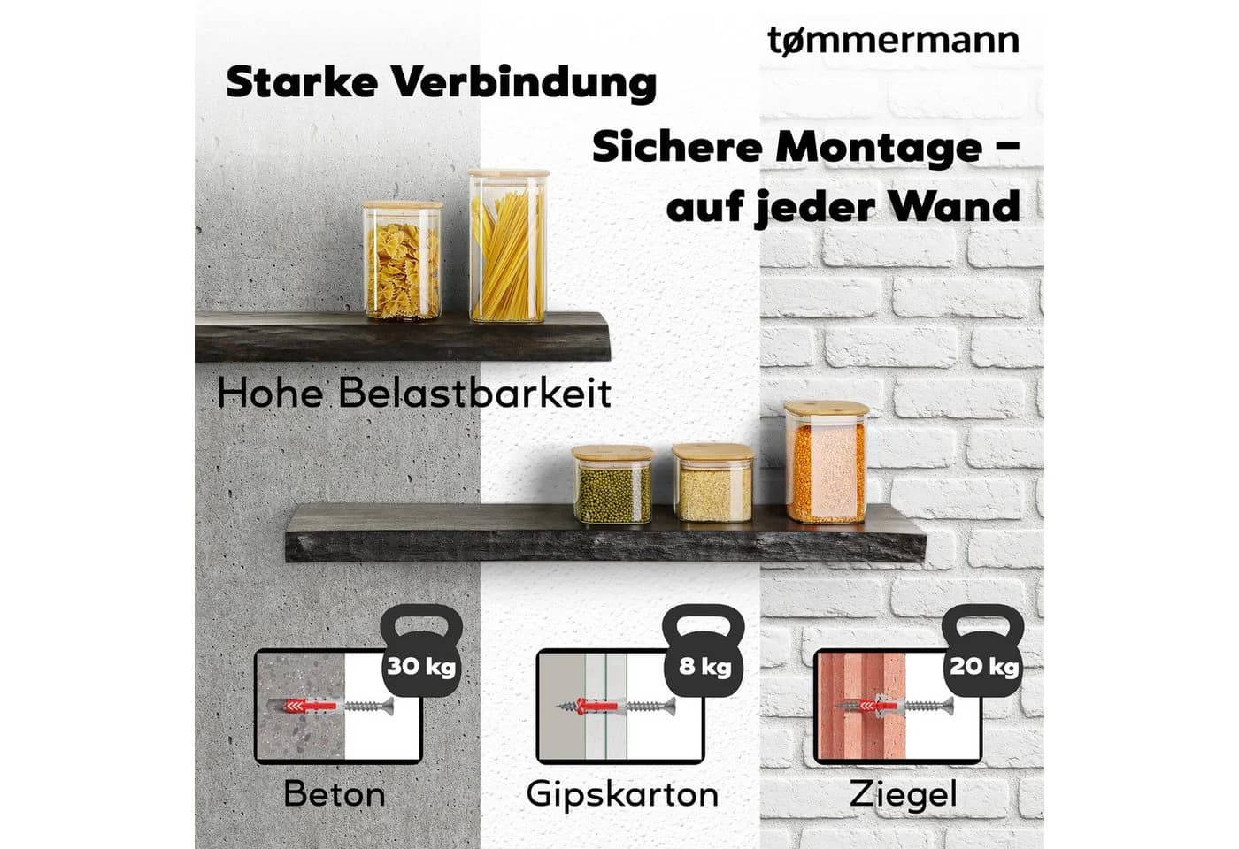 tømmermann Massivholz Wandregal mit Naturkante Eiche - Bild 5
