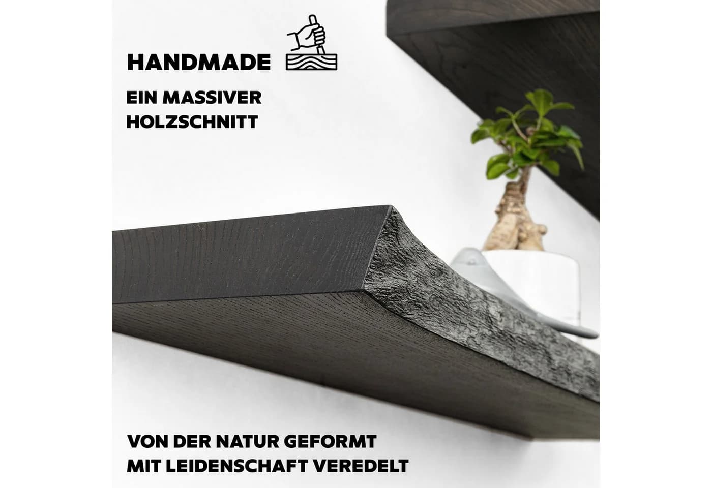Massivholz Wandregal mit Naturkante Eiche - Schweberegal Set - Bild 3