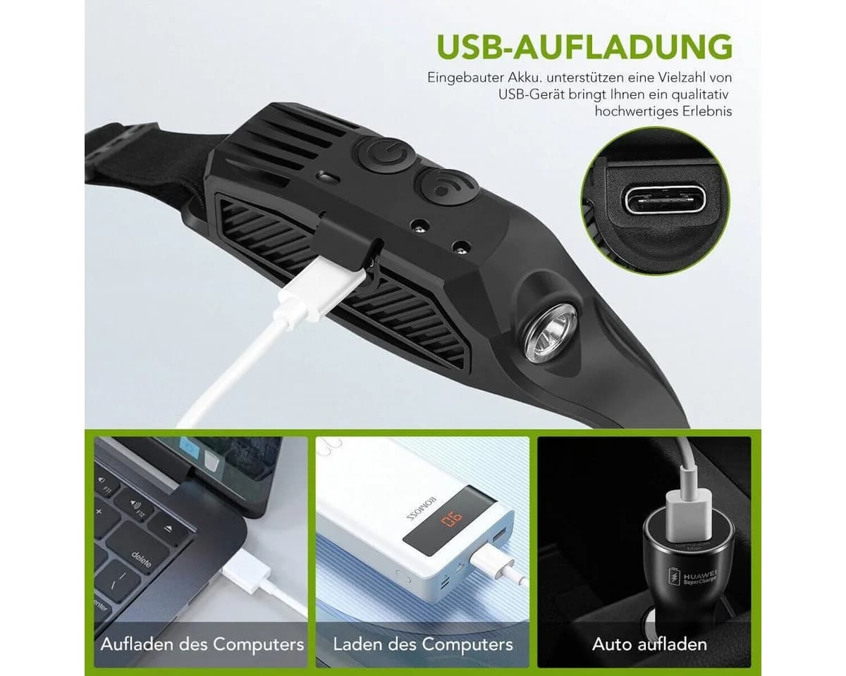 Olotos LED Stirnlampe mit Sensor 1000 Lumen Wiederaufladbar Schwarz - Bild 4