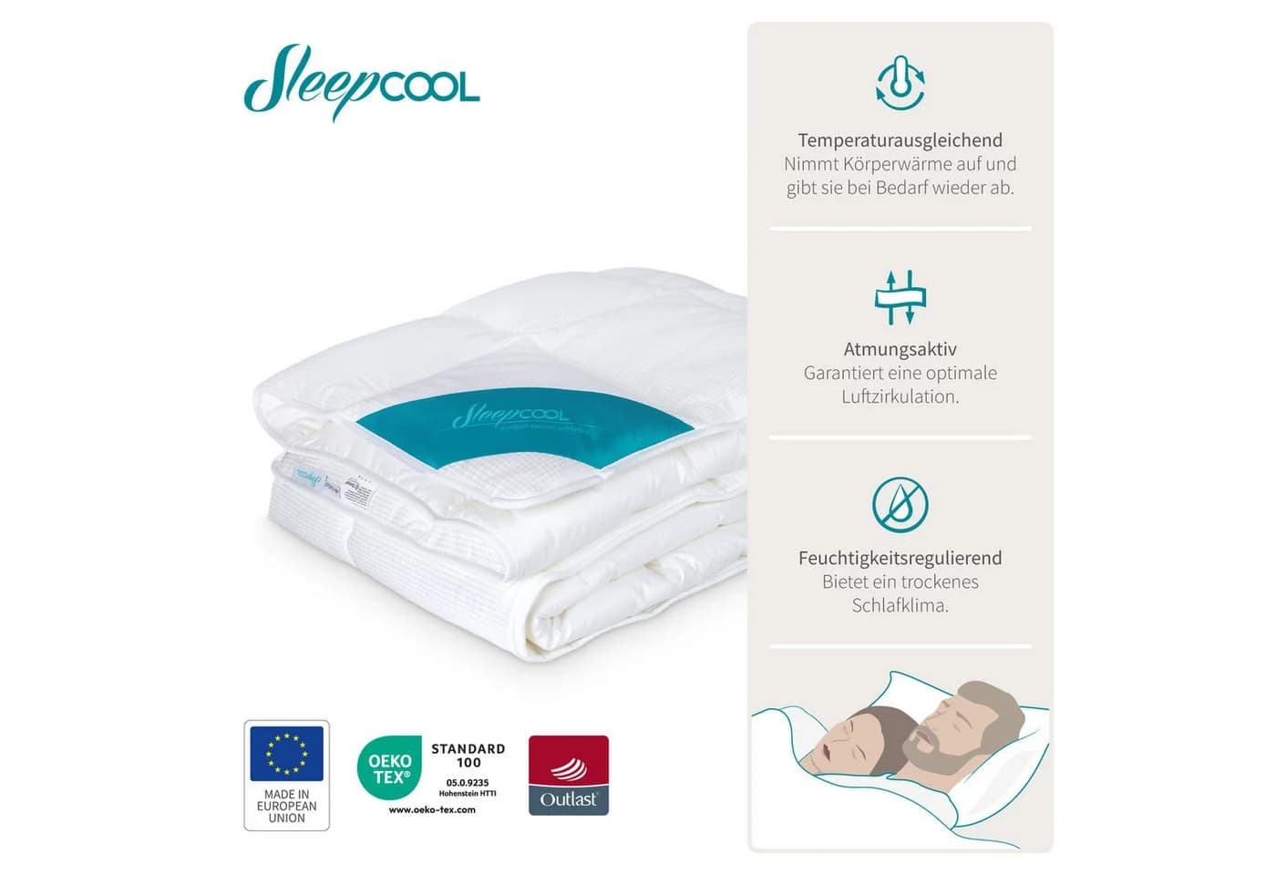 SleepCOOL 4-Jahreszeitenbettdecke 50% Tencel 50% Polyester Atmungsaktiv