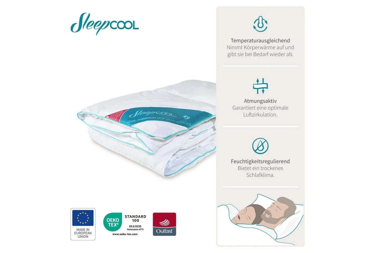SleepCOOL 4-Jahreszeitenbett Bettdecke 50% Lyocell 50% Polyester