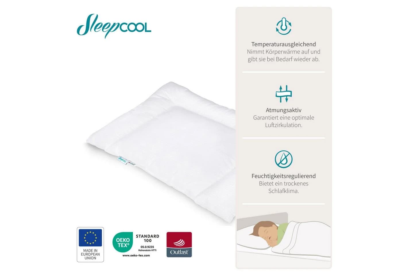 SleepCOOL Schlafkissen Cool.KIDS Kissen 40x60cm Temperaturregulierend