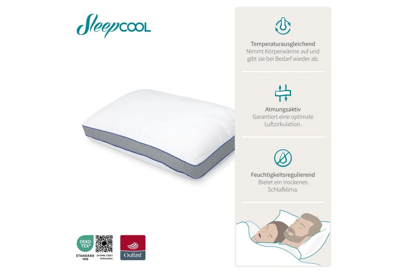 SleepCOOL Cool.FUSION Kopfkissen Memory-Foam & Temperaturregulierung - Bild 3