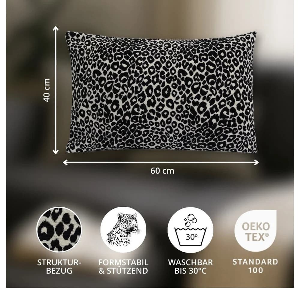 REALLaxx Dekokissen Leopardenmuster LEO, Kissenbezug mit Füllung, 50x50/40x60, Schwarz-Weiß - Bild 3