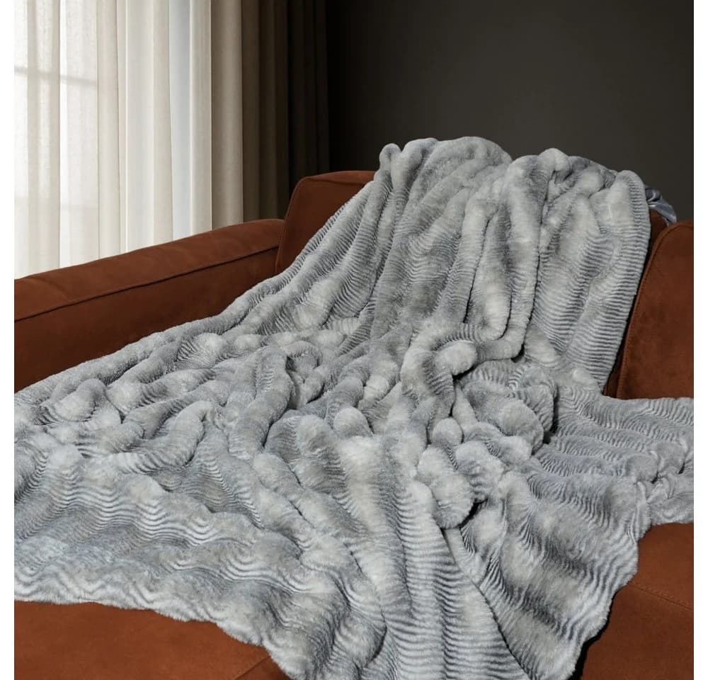 REALLaxx Kuscheldecke Waschbär-Fell 150x200 / 220x240 XXL Kunstfell grau - Bild 4