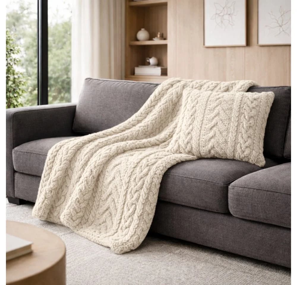 REALLaxx Wohndecke Meran Beige Strickoptik Kuscheldecke