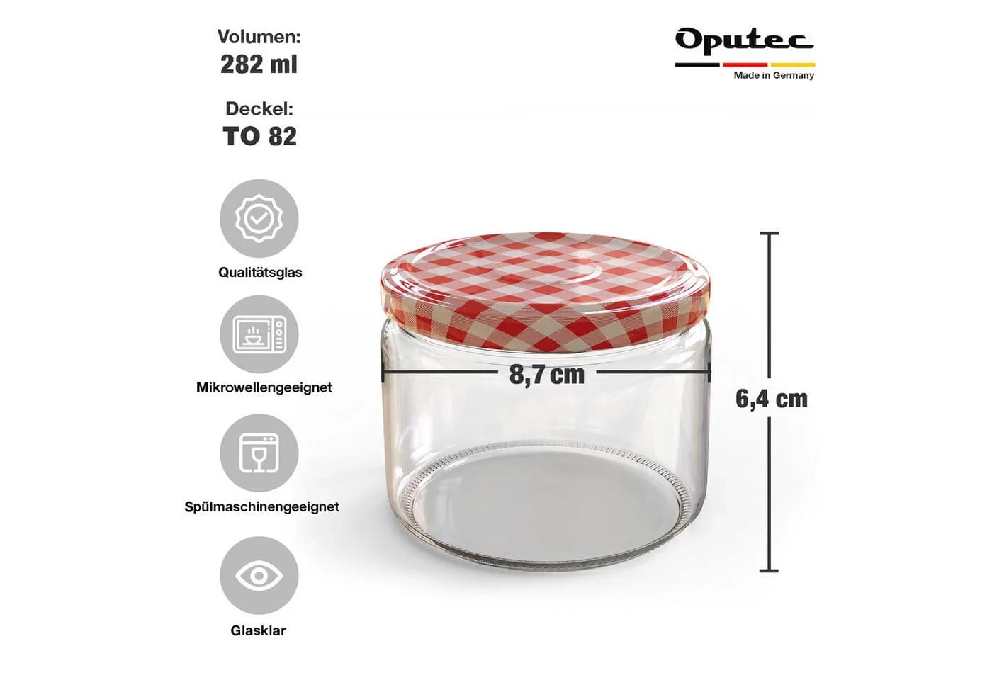 Oputec Einmachglas 48x 282 ml mit Schraubdeckel TO 82 rot