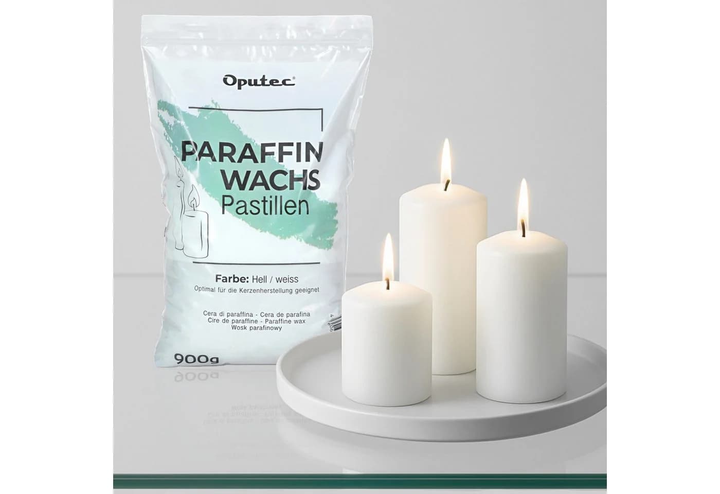 Oputec Paraffinwachs Pastillen 900g Weiß zum Kerzen Gießen - Bild 3