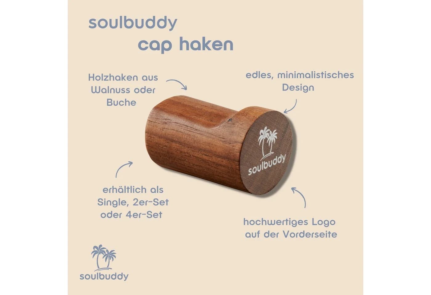 Soulbuddy Wandhaken Cap Haken Buche oder Walnuss - Bild 3