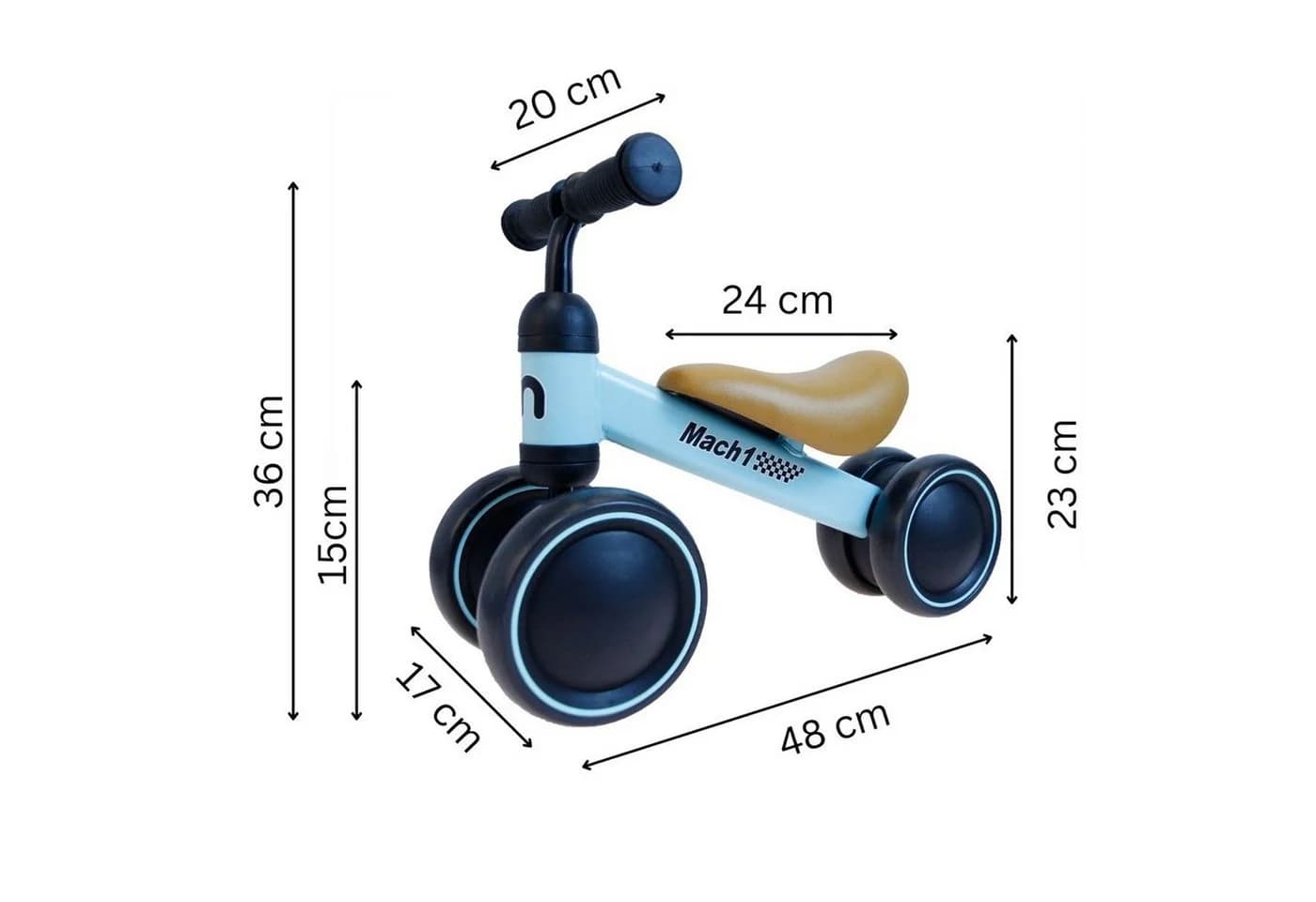 Mach1 Laufrad Mini Kinder Lauflernrad Blau/Braun 4 Räder