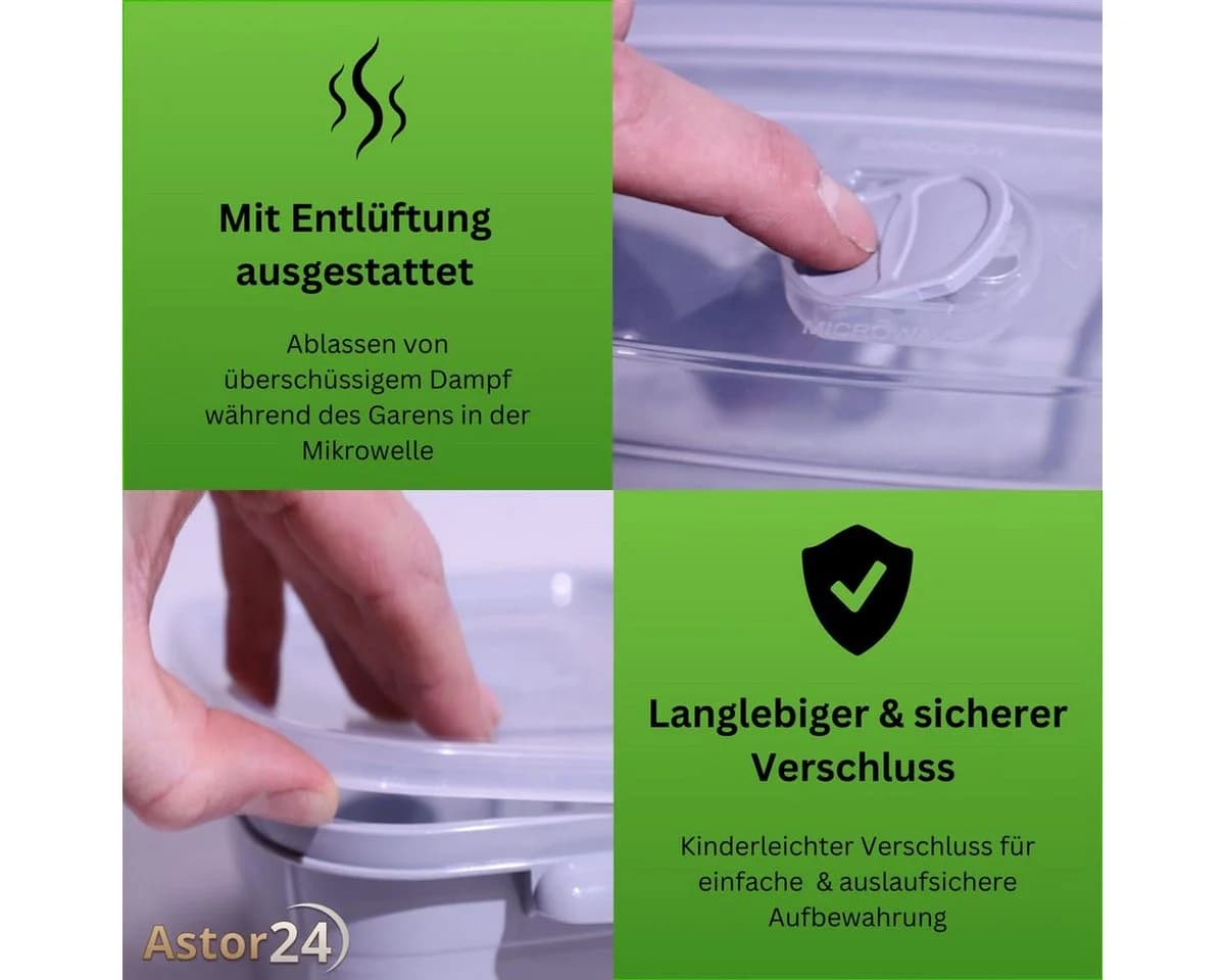 astor24 Mikrowellentopf 3er Set mit Deckel grau Kunststoff