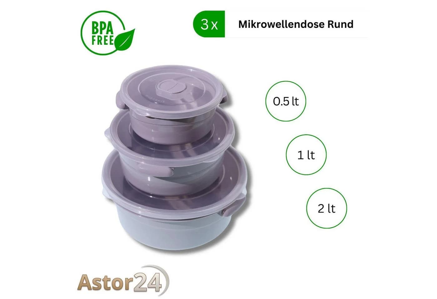 astor24 Mikrowellentopf 3er Set mit Deckel grau Kunststoff - Bild 4