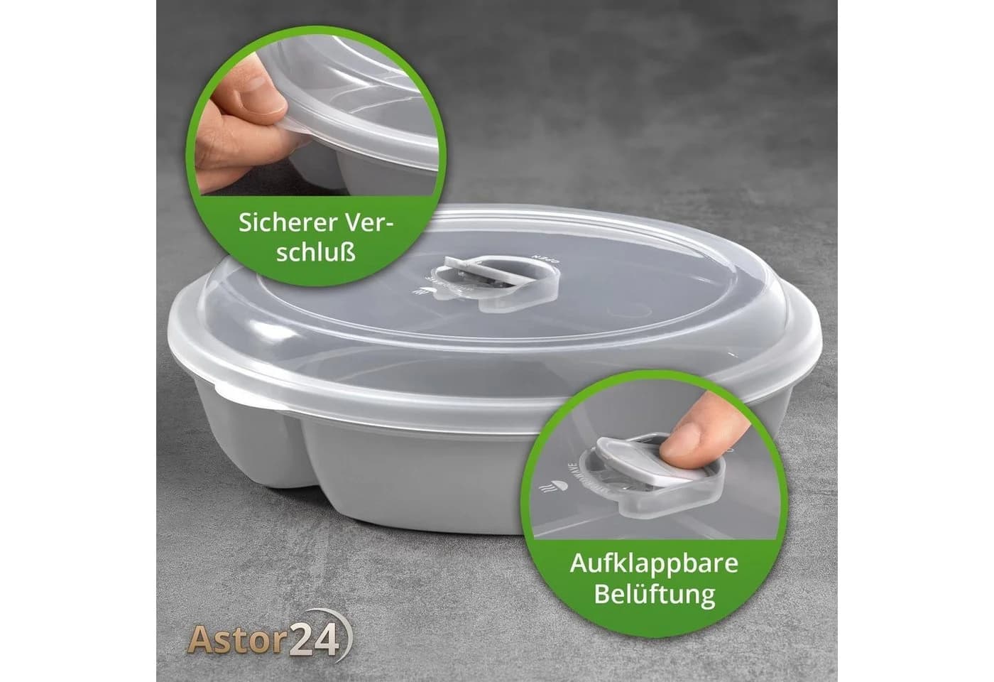 astor24 Mikrowellenteller 2-tlg. mit Deckel BPA-frei 3-Fach Aufteilung - Bild 4