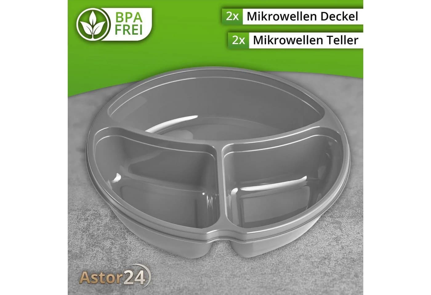 astor24 Mikrowellenteller 2-tlg. mit Deckel BPA-frei 3-Fach Aufteilung - Bild 5