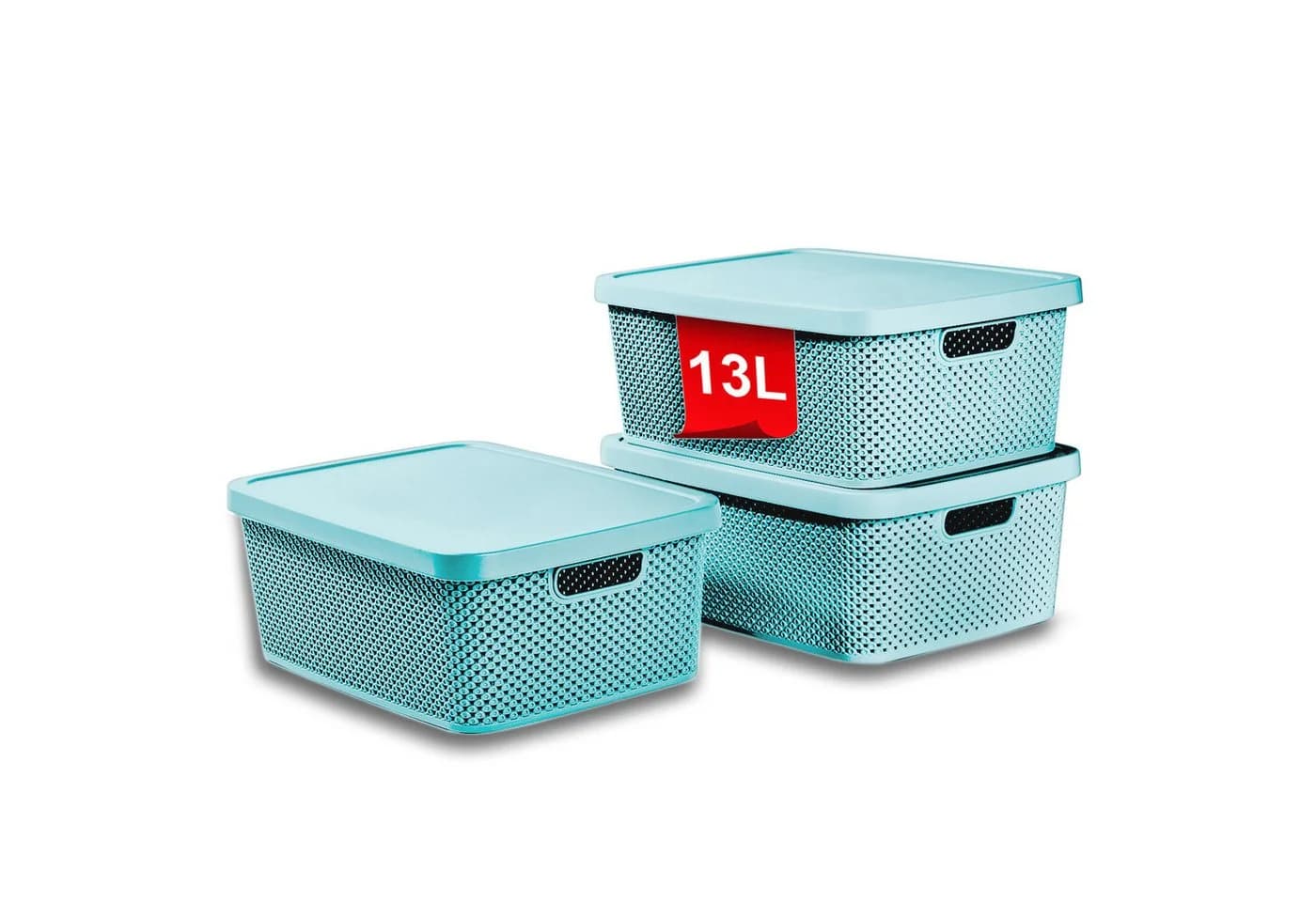 astor24 Aufbewahrungsbox 3er Set mit Deckel Aquamarin Kunststoff - Bild 2