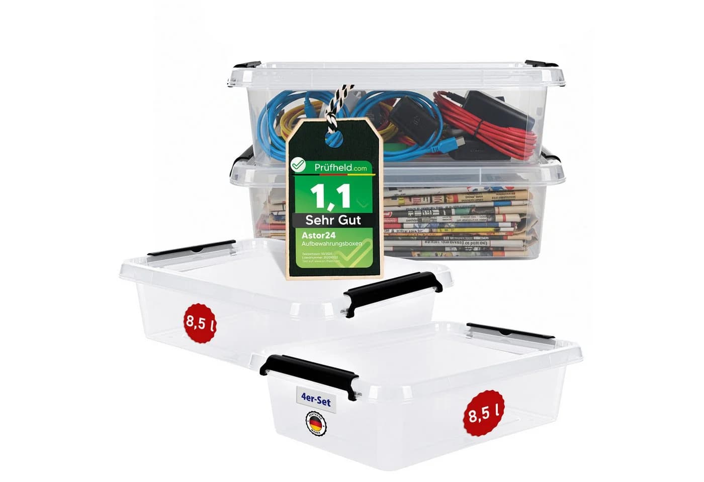 astor24 Aufbewahrungsbox 4er Set mit Deckel Kunststoff Stapelbox - Bild 2