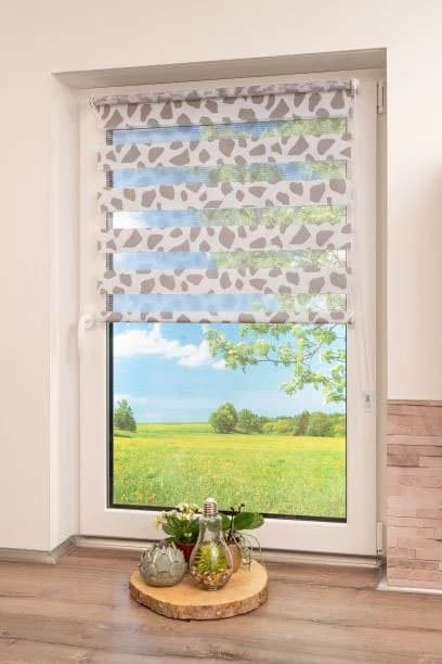 K-HOME Doppelrollo Delphi Grau Beige Polyester Klemmfix - Bild 4