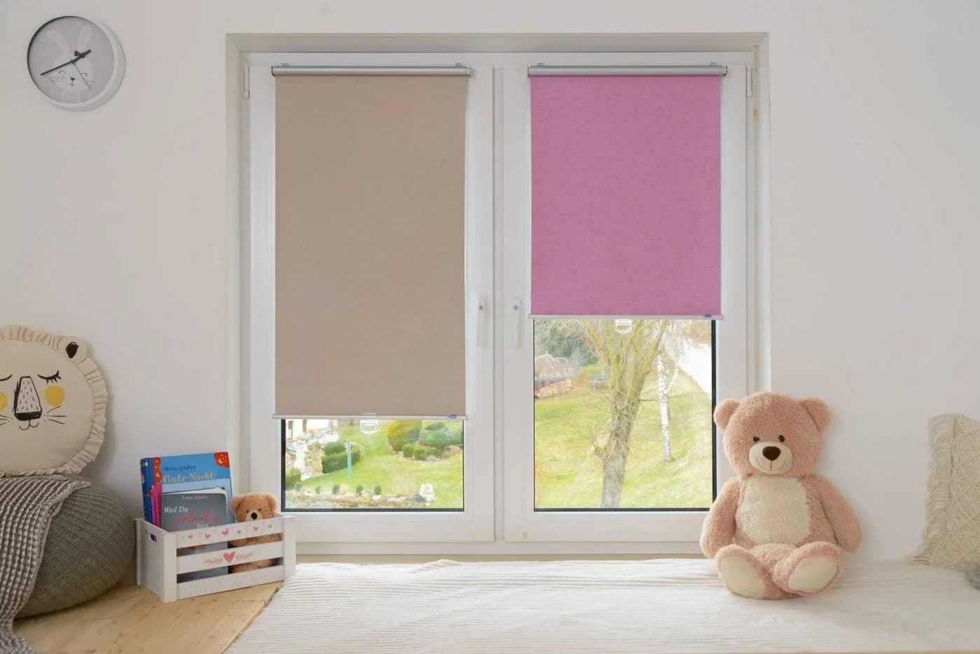 K-HOME Springrollo Anna Beige Grau Weiß Verdunkelnd Klemmfix