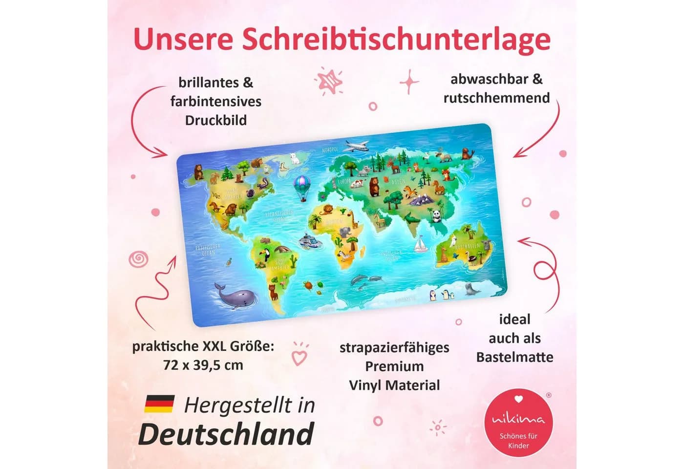 nikima Schreibtischunterlage Weltkarte Bunt Vinyl