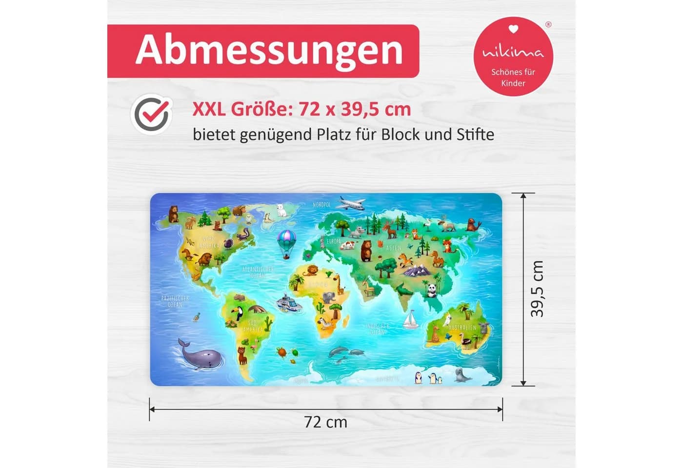 nikima Schreibtischunterlage Weltkarte Bunt Vinyl - Bild 4