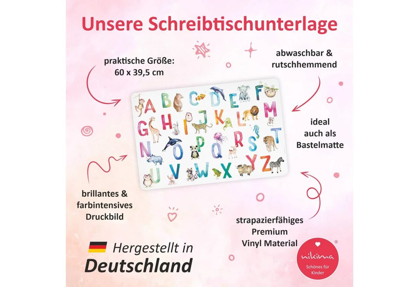 nikima Schreibtischunterlage Alphabet Bunt Vinyl