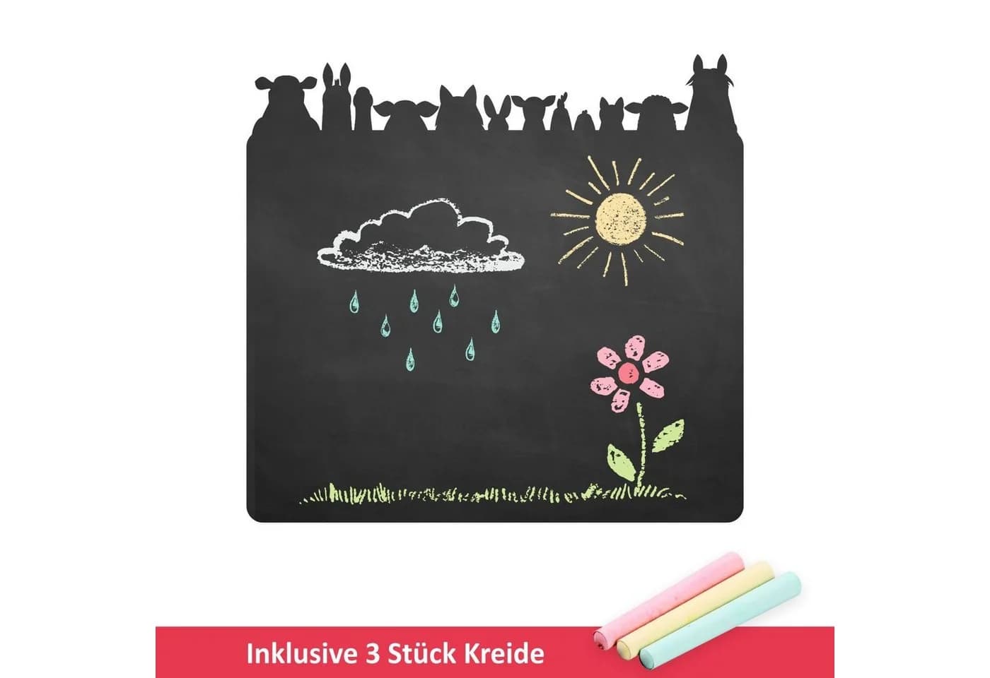 nikima Wandtattoo Tafelfolie Schwarz mit Tierköpfen inkl. Kreide - Bild 3