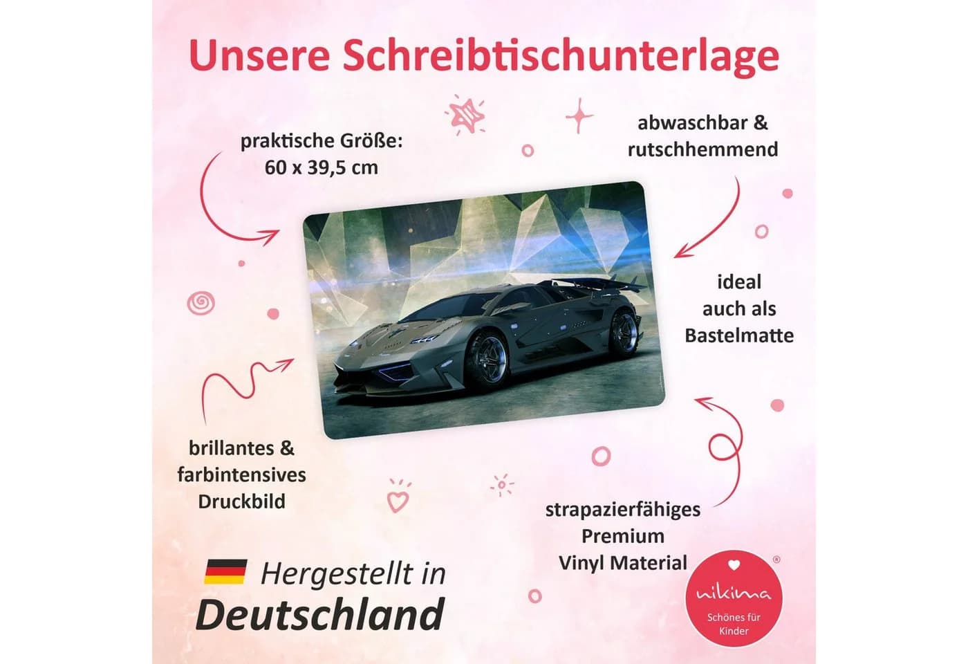 nikima Schreibtischunterlage Vinyl Sportwagen Bunt
