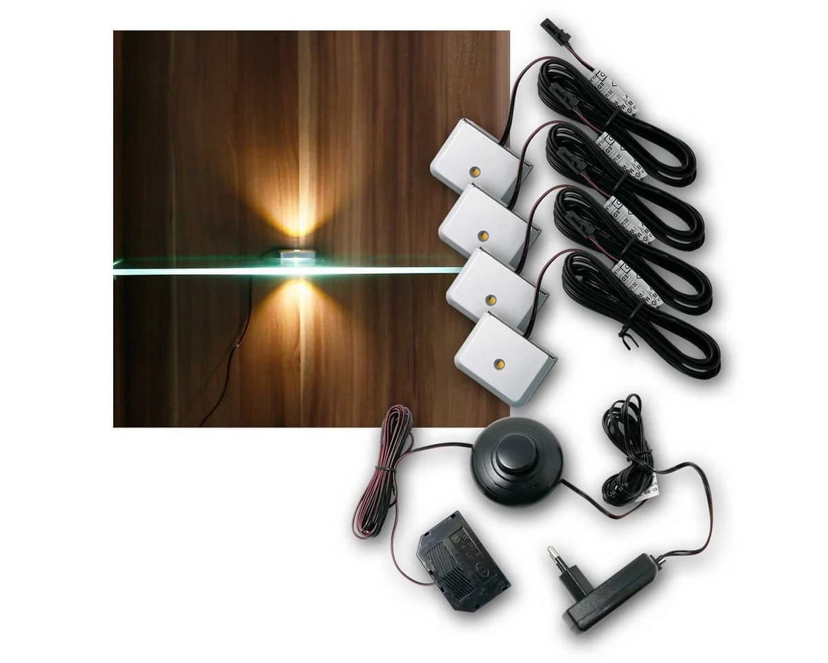 world-trading-net LED Glaskantenbeleuchtung 4er SET Clip-3D silber warmweiß - Bild 2