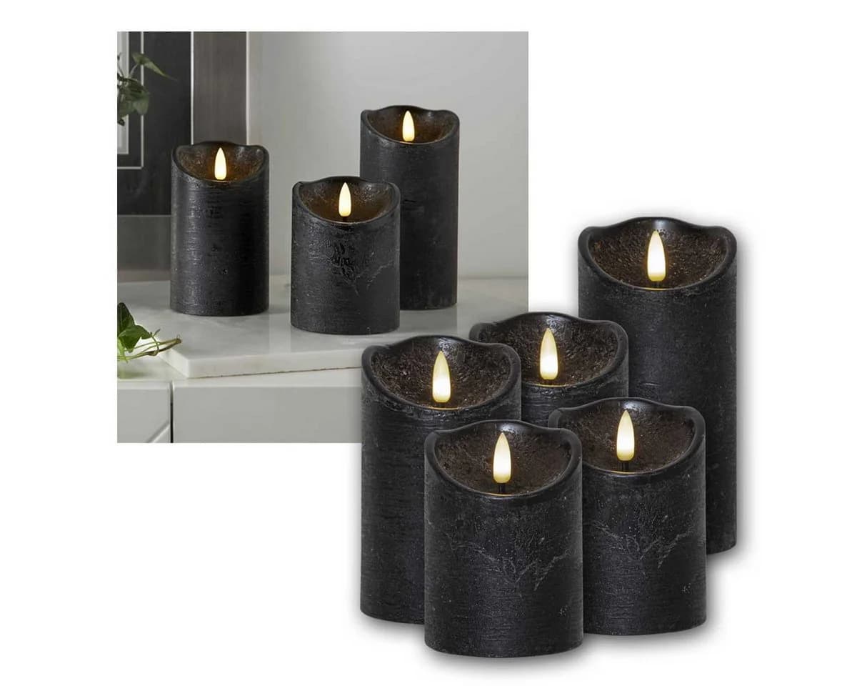 STAR TRADING LED-Echtwachskerze 3D FLAMME RUSTIC 5er Set Schwarz - Bild 2