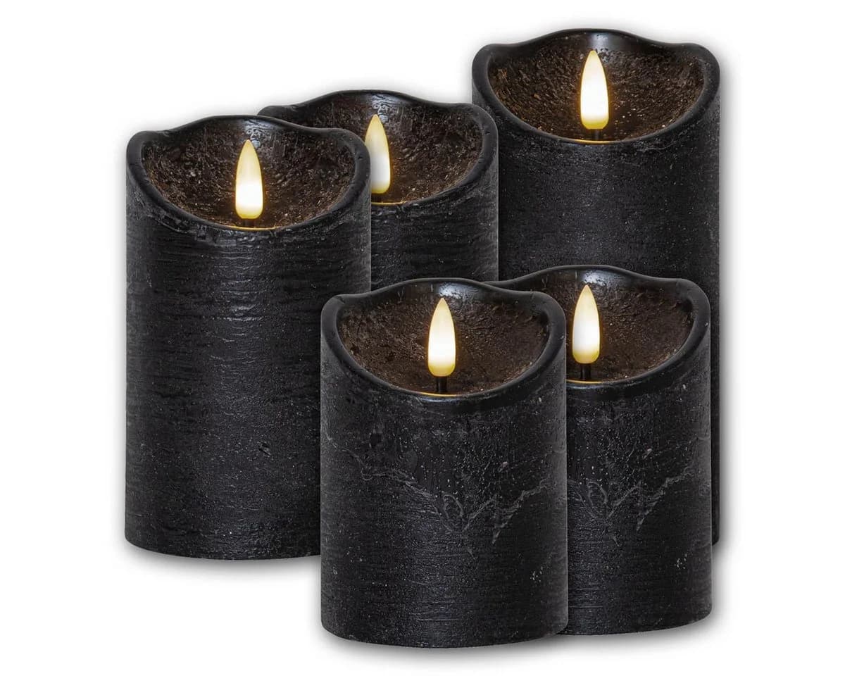 STAR TRADING LED-Echtwachskerze 3D FLAMME RUSTIC 5er Set Schwarz - Bild 4