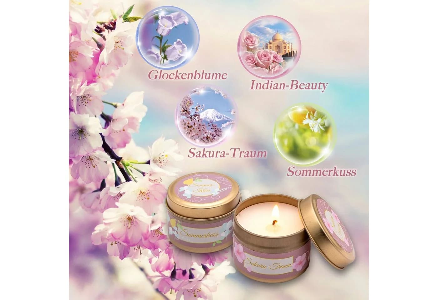Lucadeau Duftkerzen Geschenkset 4-tlg. Rosa Sojawachs Sakura-Armband