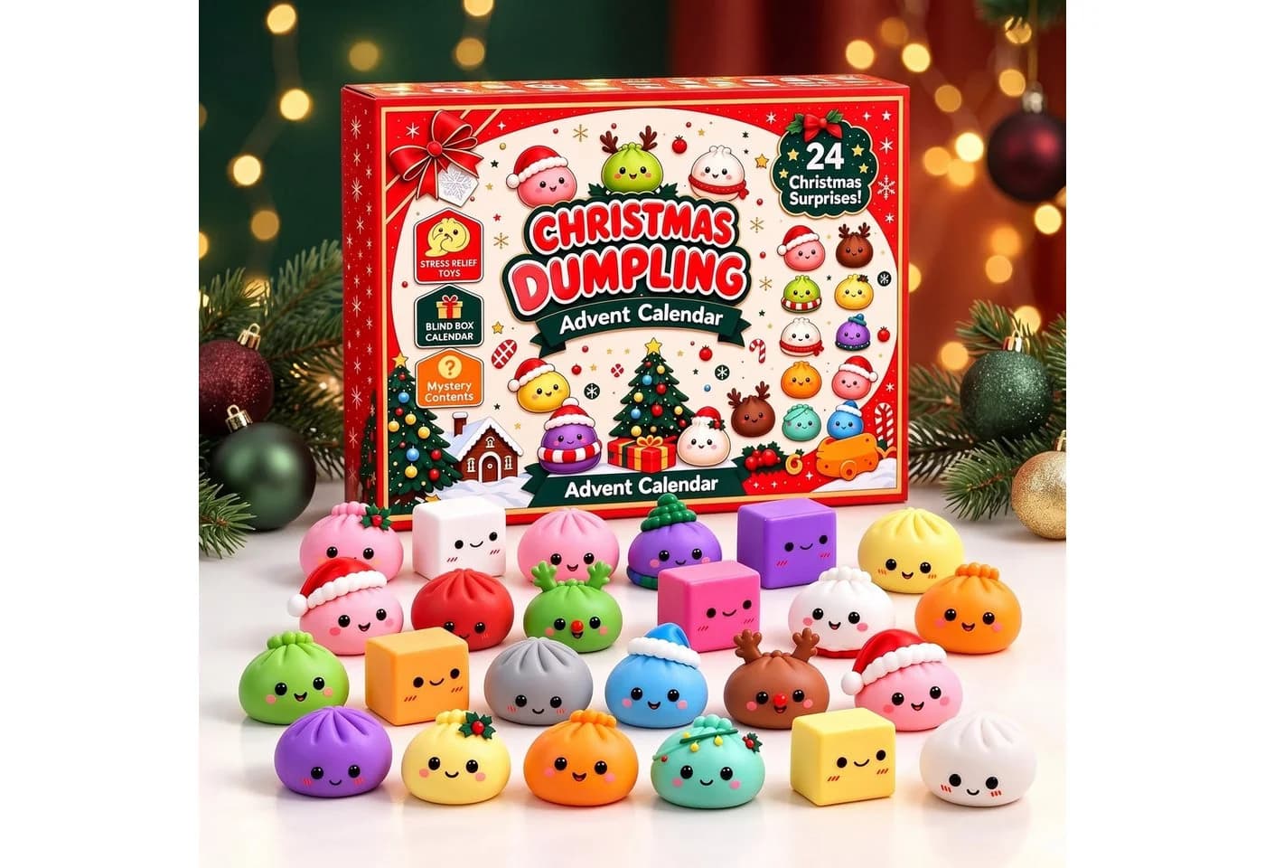 Lucadeau Spielzeug-Adventskalender Squishy 2026 – 24 Mochi Squishies Bunt - Bild 3