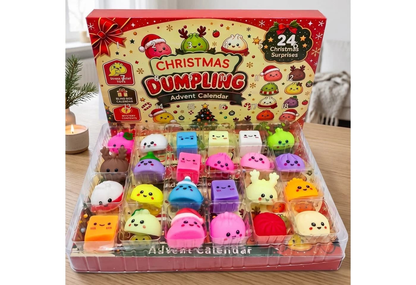 Lucadeau Spielzeug-Adventskalender Squishy 2026 – 24 Mochi Squishies Bunt - Bild 4