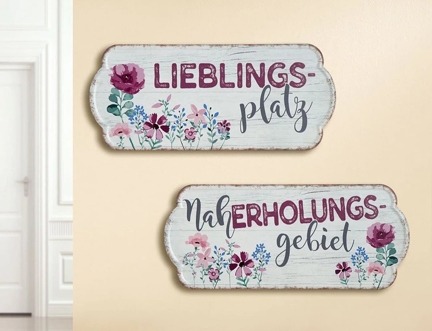 Gilde 2er Set Garten Metallschilder Retro Vintage Weiß/Rot