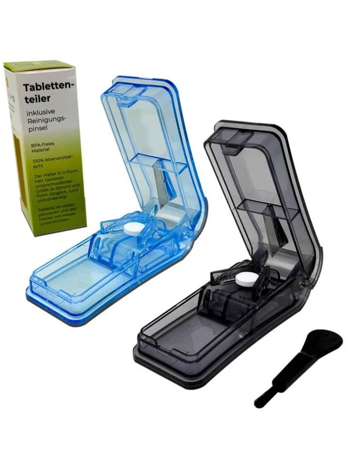 LisaCare Pillendose Tablettenschneider 2er Set Blau Schwarz BPA-frei - Bild 2