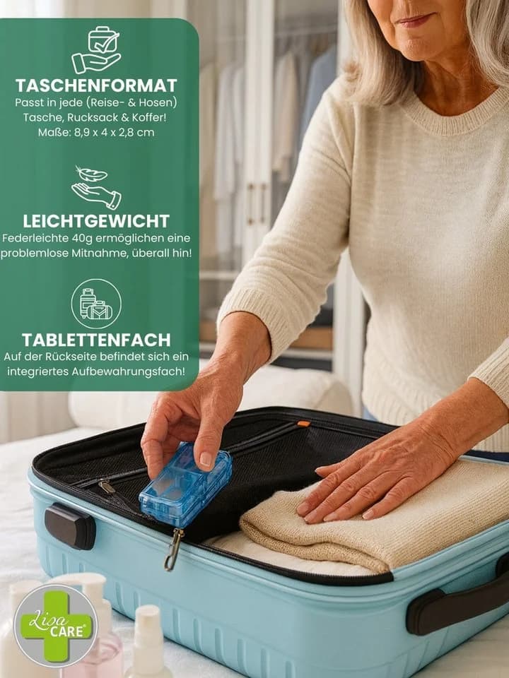 LisaCare Pillendose Tablettenschneider 2er Set Blau Schwarz BPA-frei - Bild 4