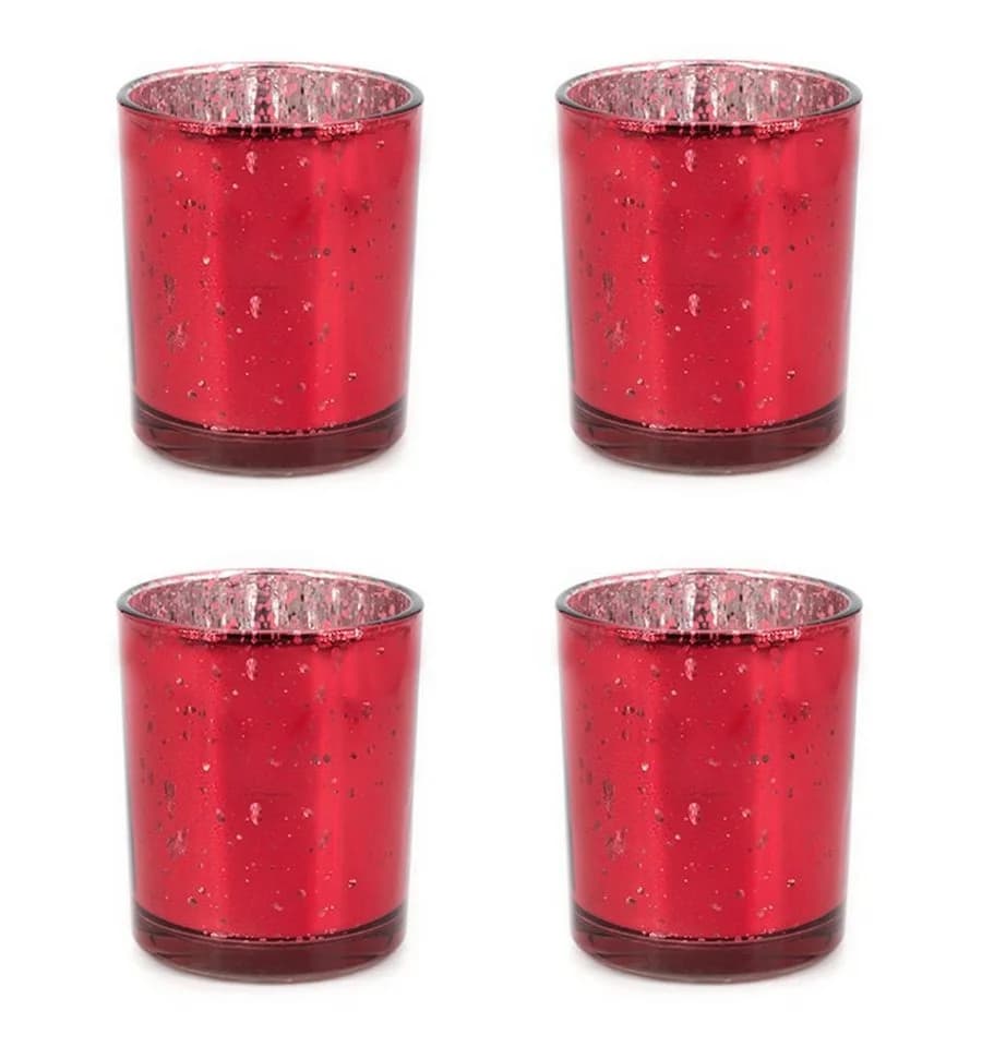 Creativery Teelichthalter Glas 6x7,2cm rot 4er Set