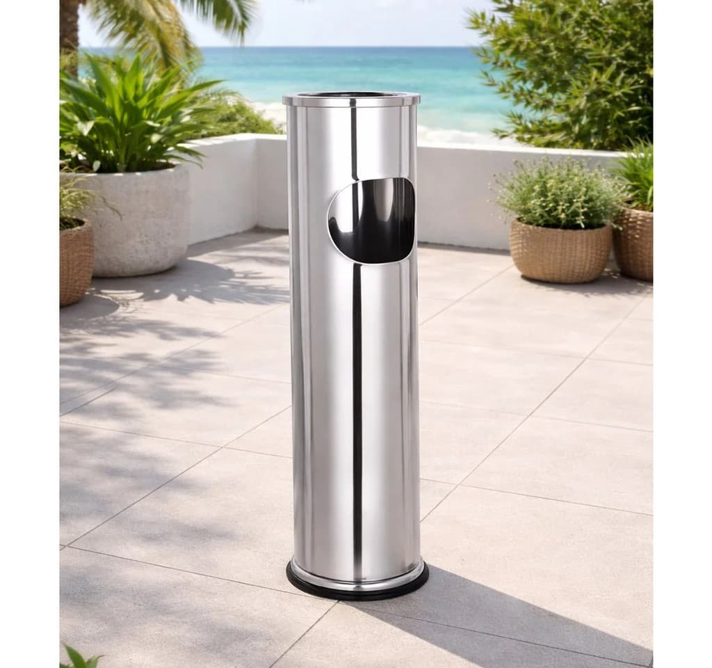 Mojawo Standaschenbecher XL Chrom mit integriertem Mülleimer