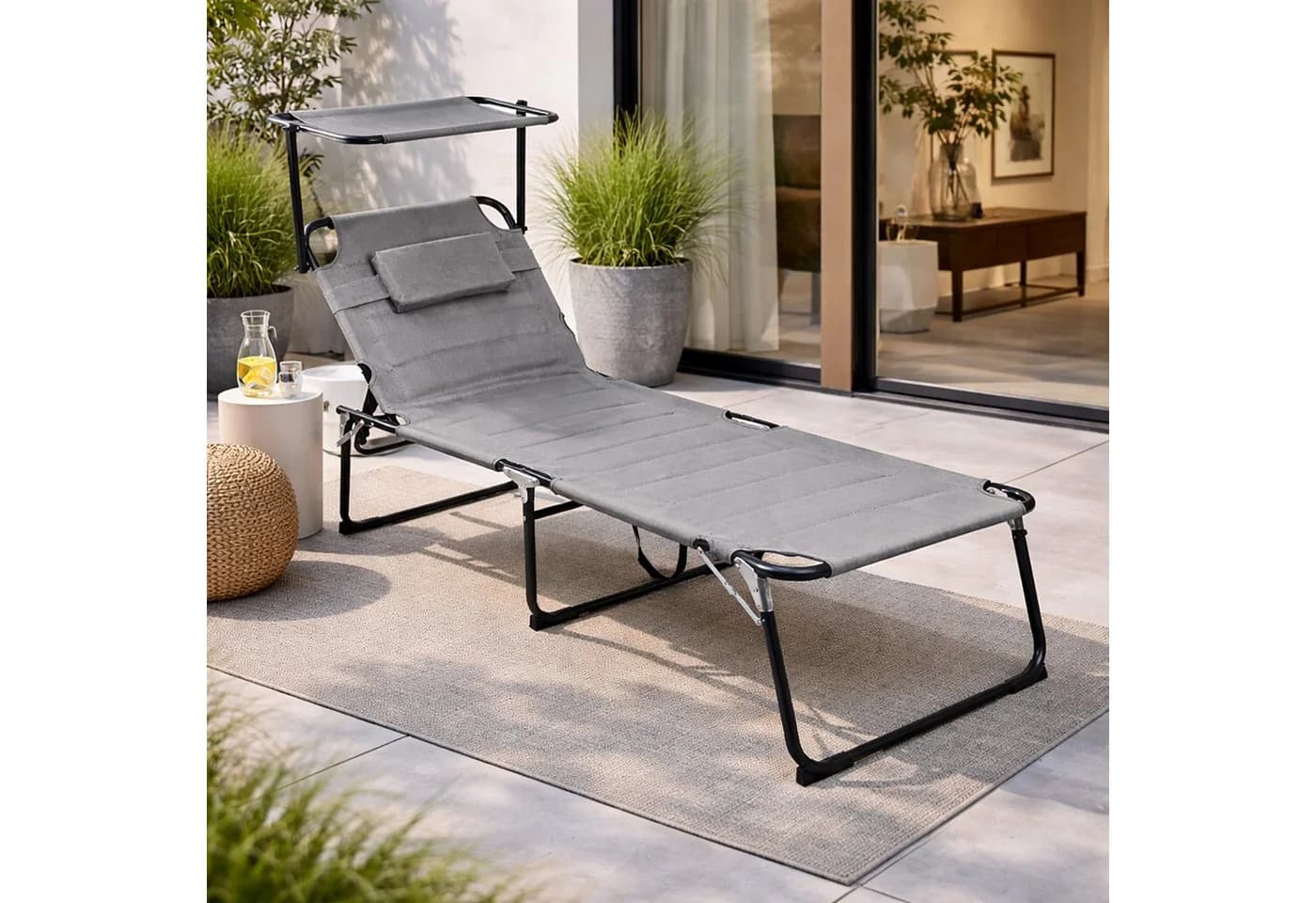 Mojawo Gartenliege Aluminium Grau mit Sonnendach