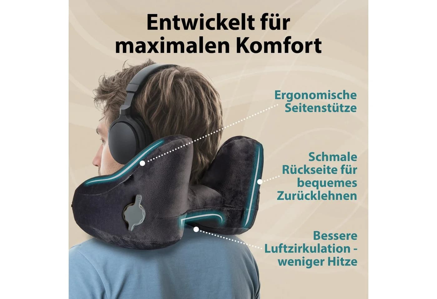 FLOWZOOM Nackenhörnchen AIR aufblasbar - Schwarz - Reisekissen mit Kapuze - Bild 3