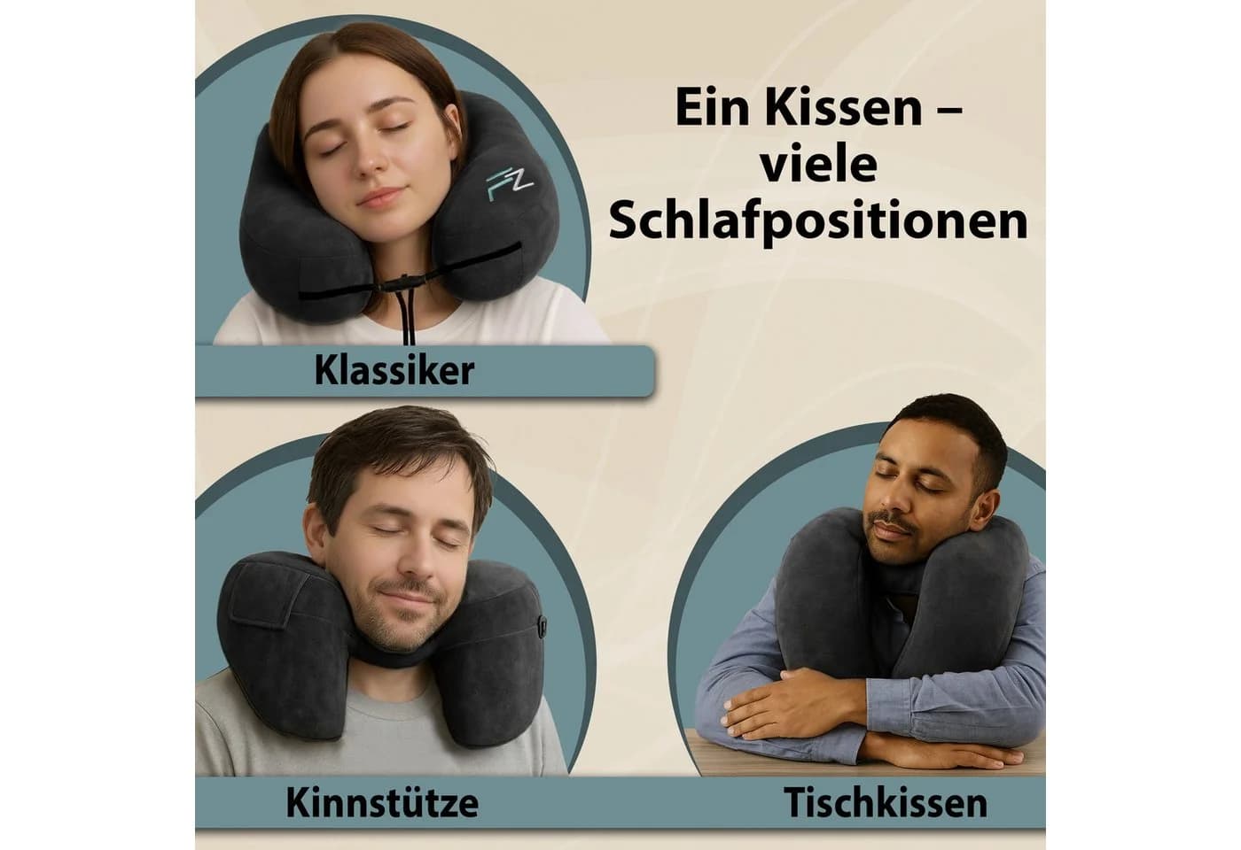 FLOWZOOM Nackenhörnchen AIR aufblasbar - Schwarz - Reisekissen mit Kapuze - Bild 4