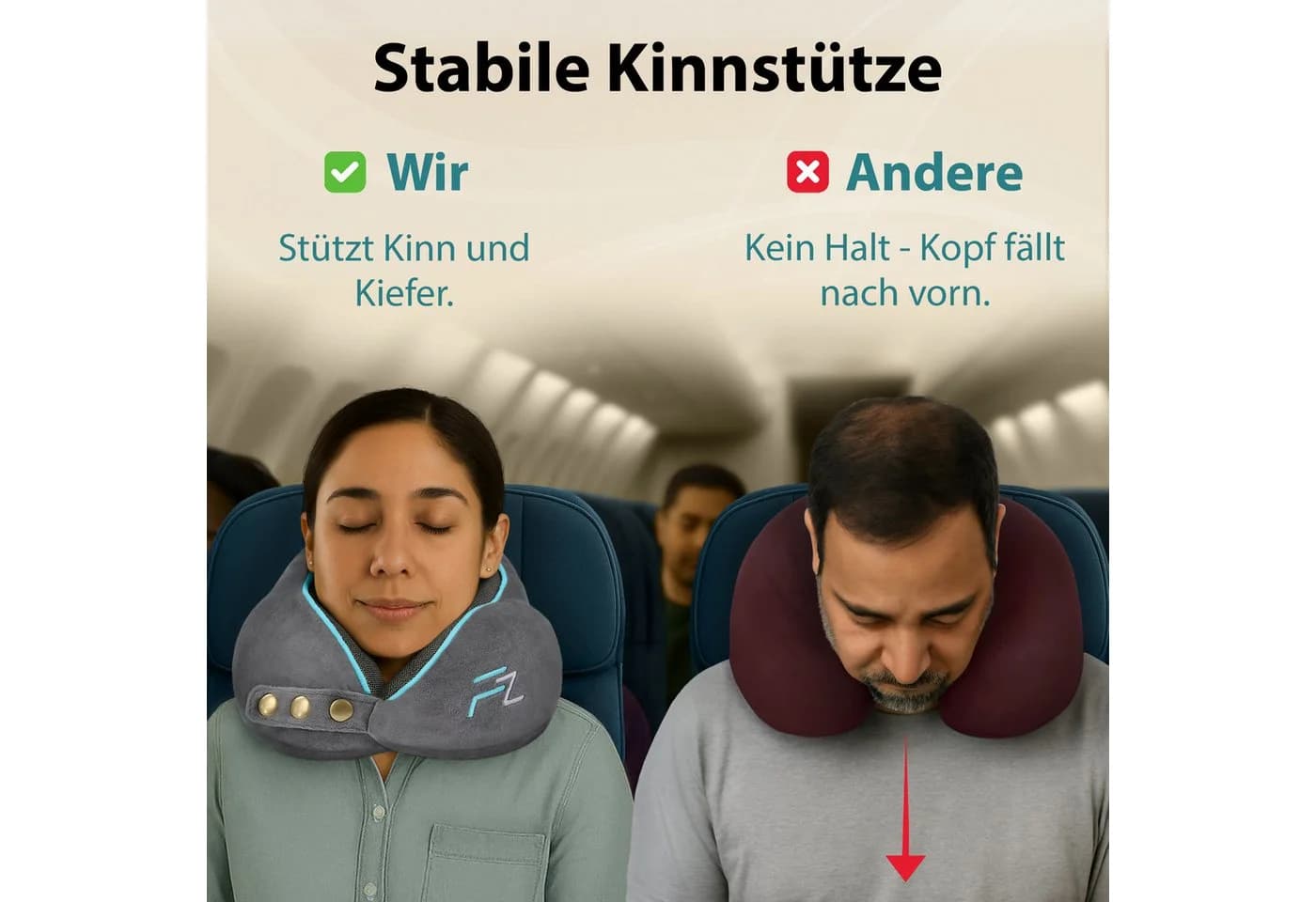 FLOWZOOM COMFY Nackenkissen Grau Memory-Schaum Reisekissen verstellbar - Bild 4