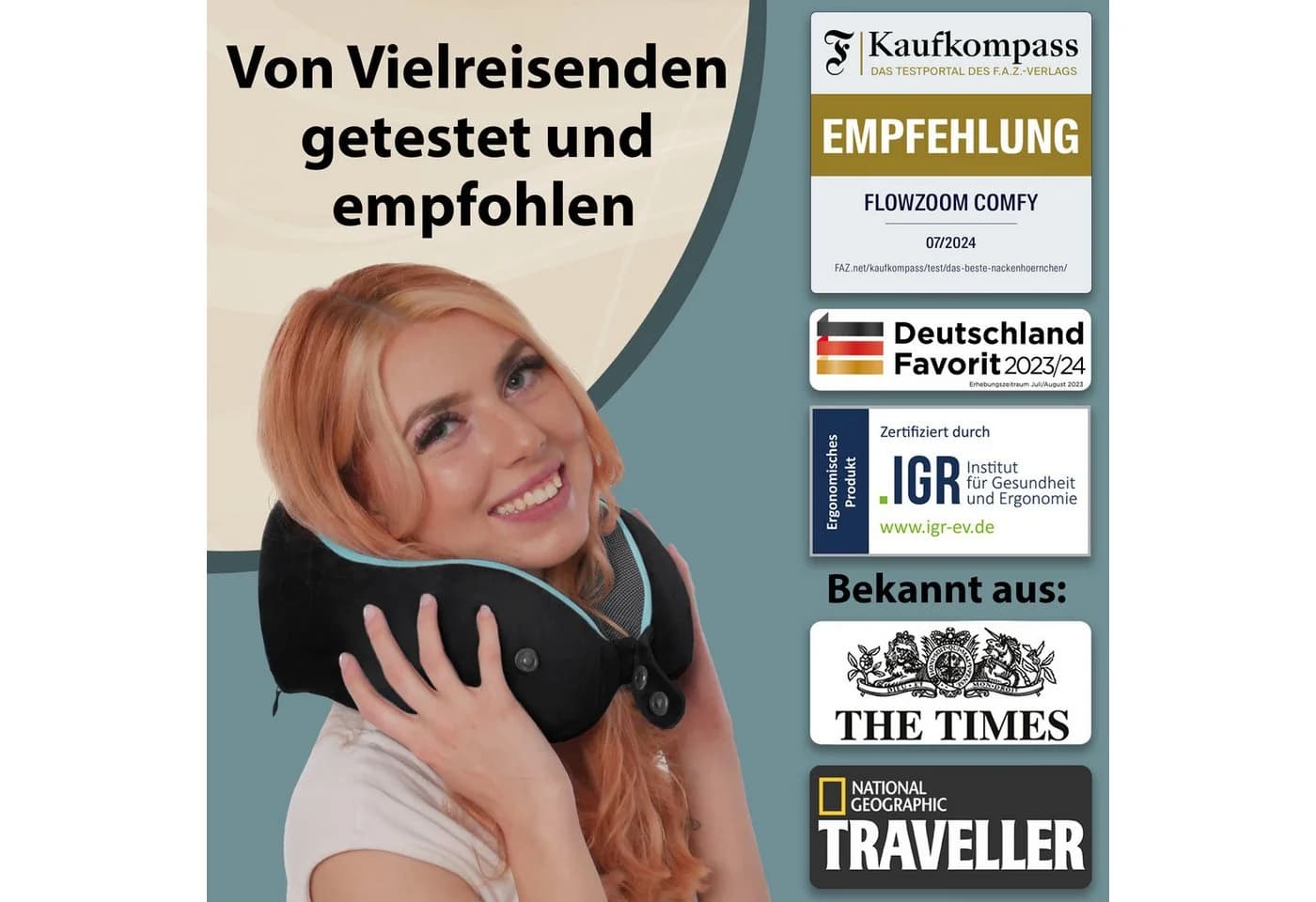 FLOWZOOM Nackenhörnchen COMFY Reisekissen Memory-Schaum Schwarz - Bild 5