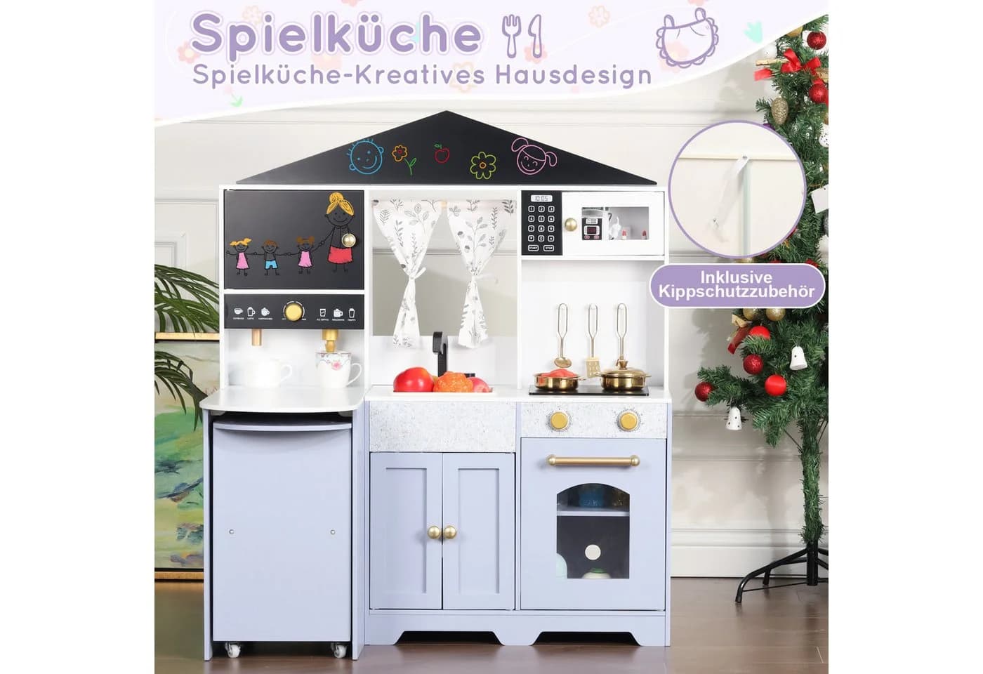 SOFTWEARY Spielküche Holz Kunststoff Weiß-Lila mit Sound - Bild 4