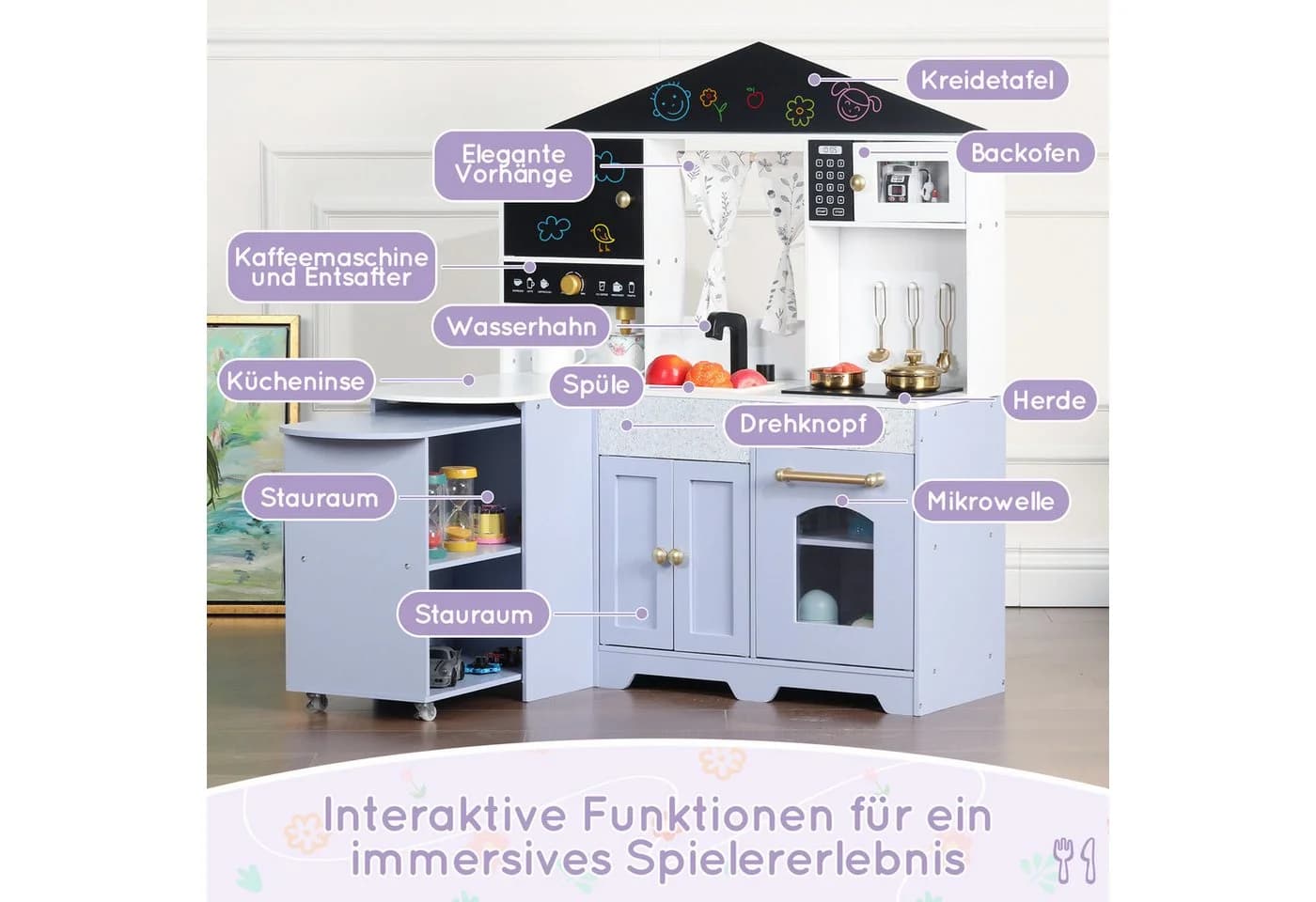 SOFTWEARY Spielküche Holz Kunststoff Weiß-Lila mit Sound - Bild 5